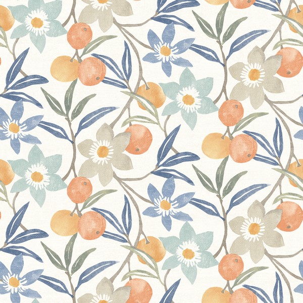 Passiflora Blue Fruit and Floral Wallpaper