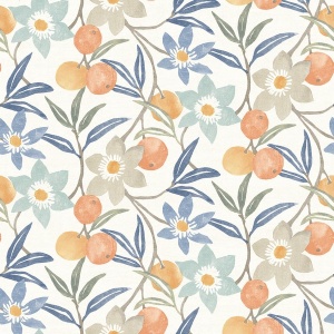 Passiflora Blue Fruit and Floral Wallpaper