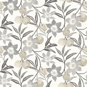 Passiflora Charcoal Fruit and Floral Wallpaper