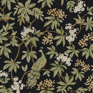 Peacock Estate Black Wallpaper