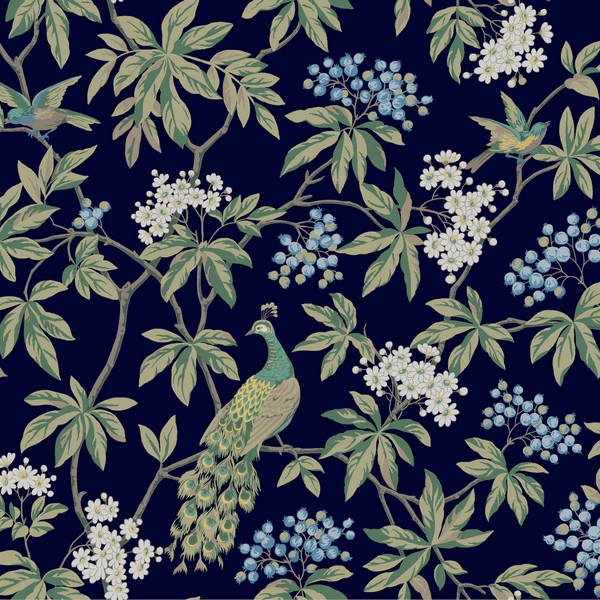 Peacock Estate Navy Wallpaper