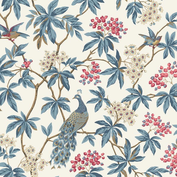 Peacock Estate White Wallpaper