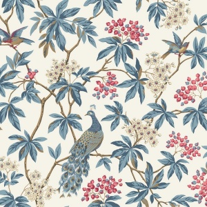 Peacock Estate White Wallpaper