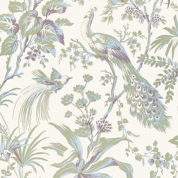Peacock Toile Green and Plum Wallpaper