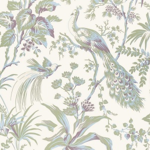 Peacock Toile Green and Plum Wallpaper