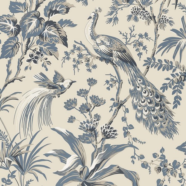 Peacock Toile Slate and Black Wallpaper