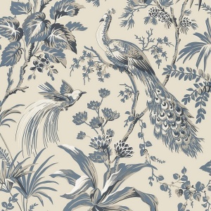Peacock Toile Slate and Black Wallpaper