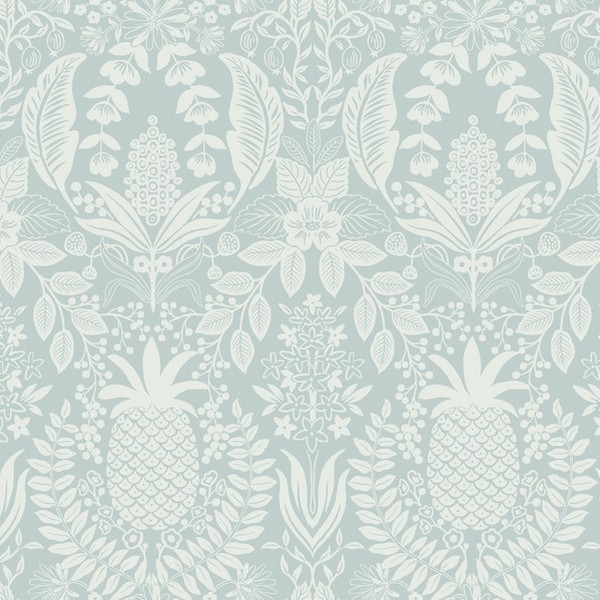 Pineapple Damask Light Blue Wallpaper
