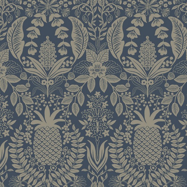 Pineapple Damask Navy Wallpaper