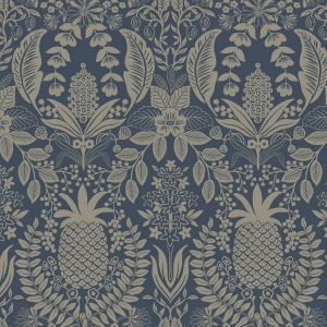 Pineapple Damask Navy Wallpaper