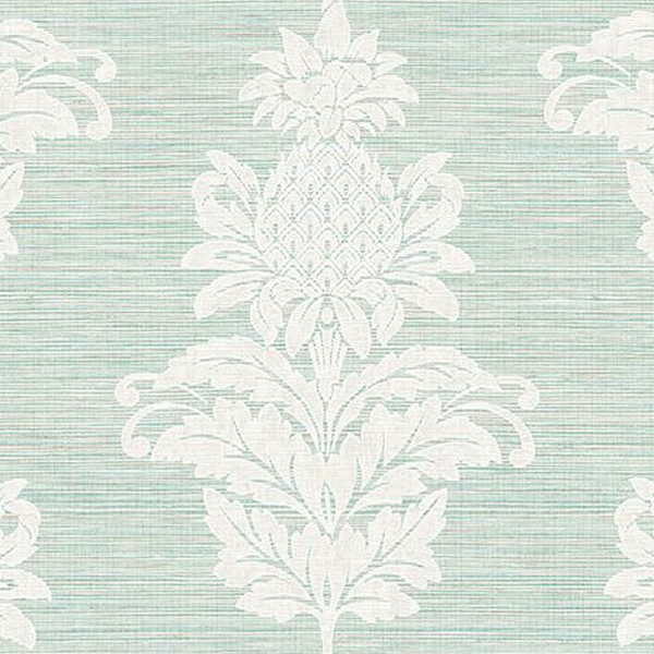 Pineapple Grove Turquoise Damask Wallpaper