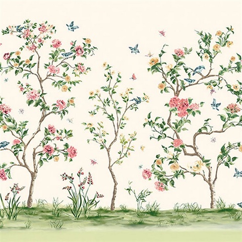 Pink Chinoiserie Floral Tree Wall Mural