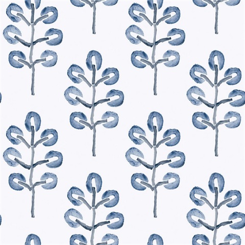 Plum Tree Blue Botanical Wallpaper