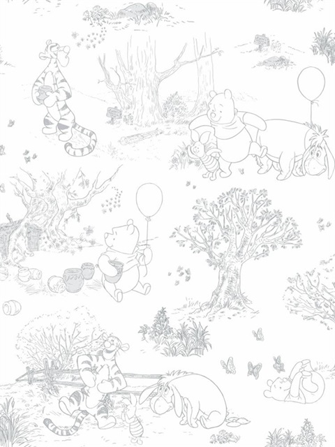 Pooh &amp; Friends Toile Wallpaper