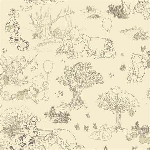 Pooh &amp; Friends Toile Wallpaper