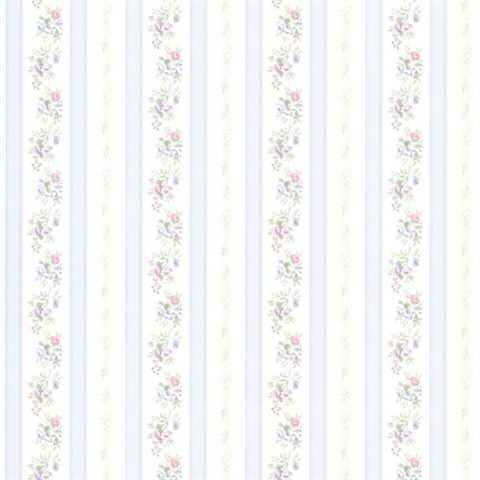 Princess Light Blue Floral Stripe Wallpaper
