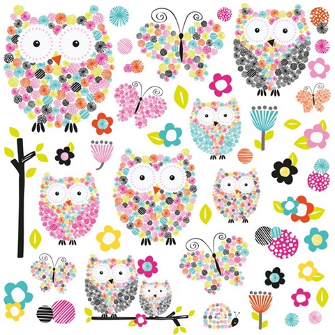 Prisma Owls& Butterflies Peel And Stick Wall Decals