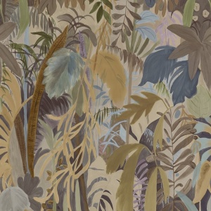 Rainforest Mural Neutral on Metallic Wallpaper