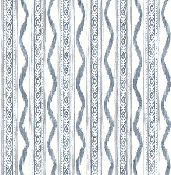 Rhys Blue IKAT Stripe Wallpaper