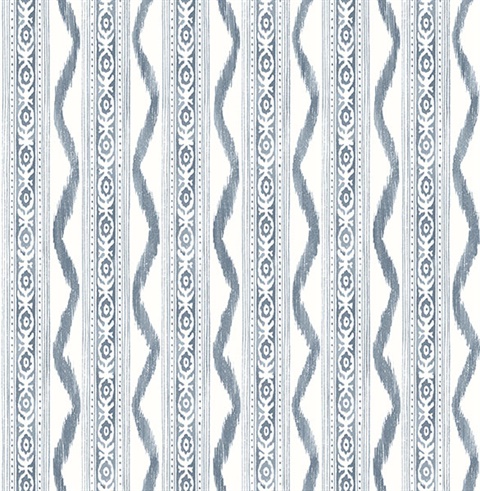 Rhys Blue IKAT Stripe Wallpaper