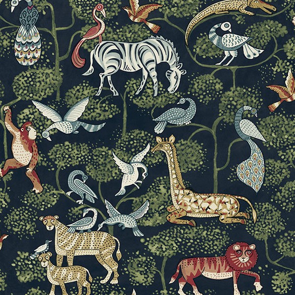 Rigby Navy Jungle Animals Wallpaper