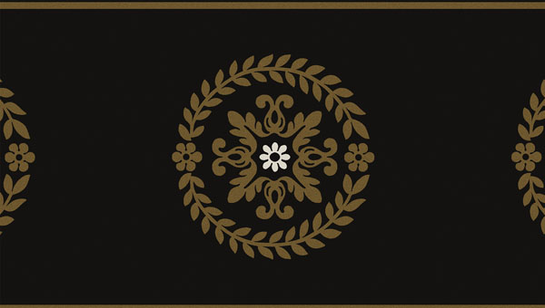 Ronan Medallion Border Black & Metallic Gold Wallpaper