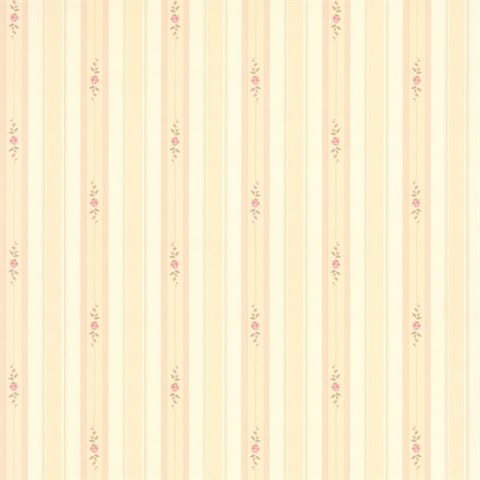 Rosette Beige Rosebud Stripe Wallpaper