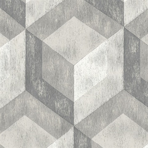 Rustic Wood Tile Ash Geometric Wallpaper