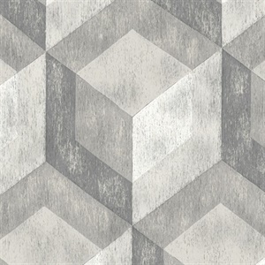 Rustic Wood Tile Ash Geometric Wallpaper
