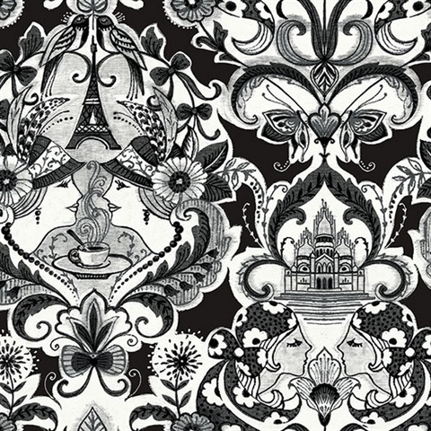 Sadie Black Parisian Damask Wallpaper