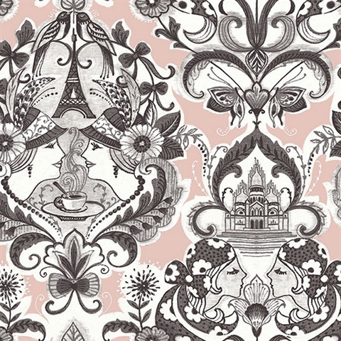 Sadie Blush Parisian Damask Wallpaper