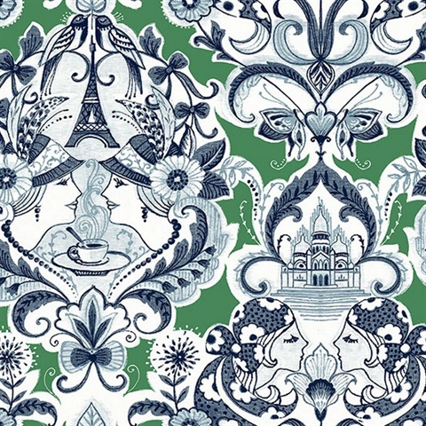 Sadie Green Parisian Damask Wallpaper