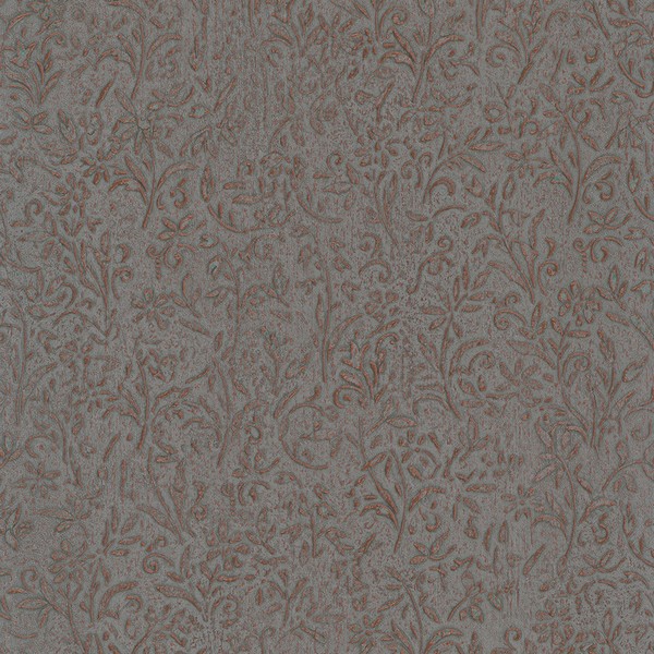 Sculpted Floral Copper Relief Wallpaper