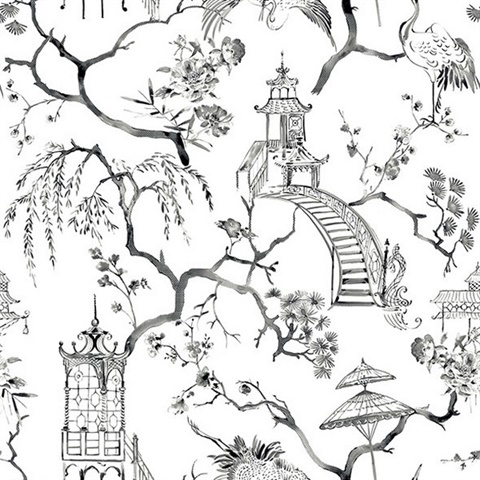 Serena Charcoal Chinoiserie Wallpaper
