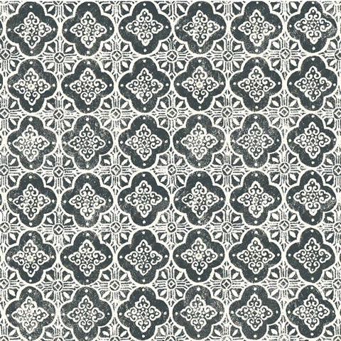 Seville Black Geometric Tile Wallpaper