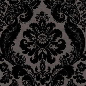 Shadow Black Flocked Damask Wallpaper