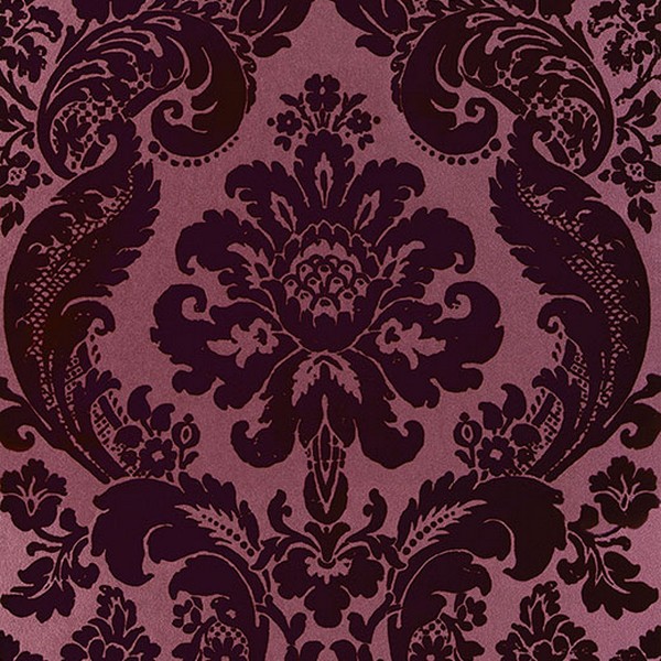 Shadow Merlot Flocked Damask Wallpaper