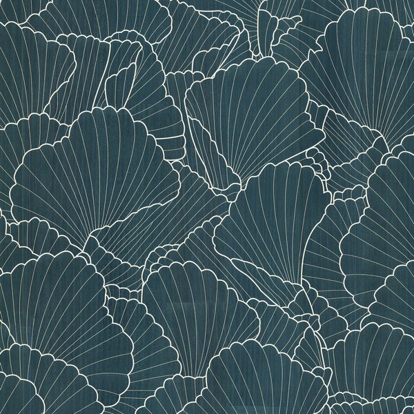 Shell Wood Veneer Navy Metallic Wallpaper