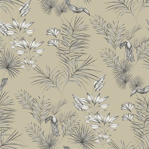 Shelly  Grey Toucan Toile Wallpaper