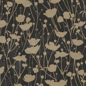 Shimmering Poppies Black & Gold Wallpaper