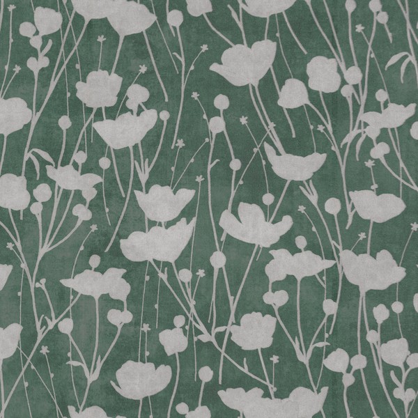 Shimmering Poppies Green & Silver Wallpaper
