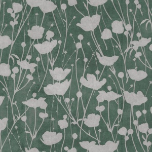 Shimmering Poppies Green & Silver Wallpaper