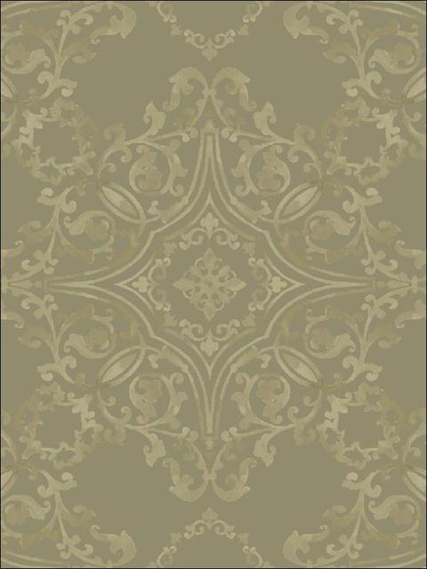 Silver with Gold Glittered Damask