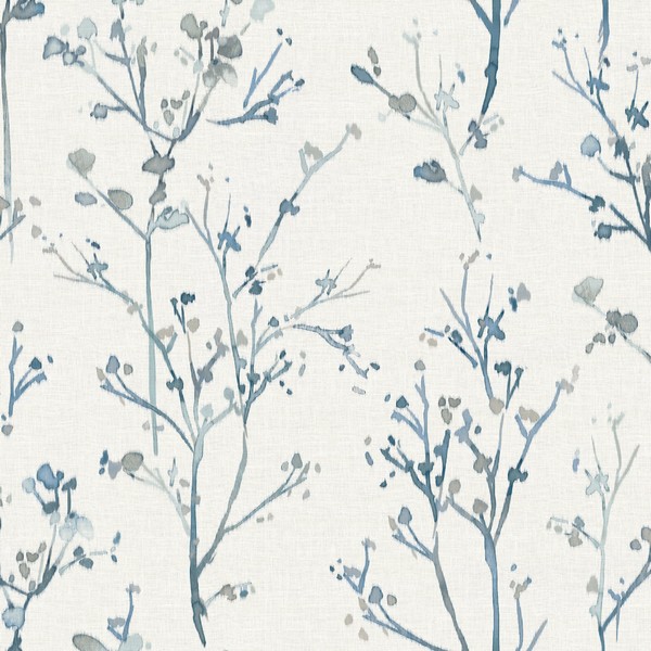 Silverling Blue Budding Branches Wallpaper
