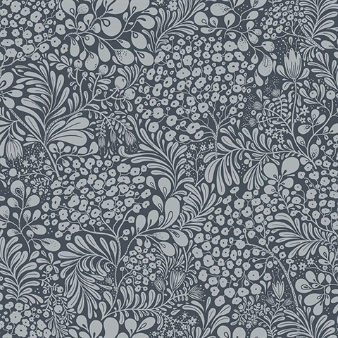Siv Dark Blue Botanical Wallpaper