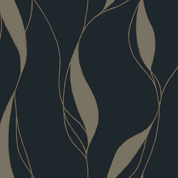 Society Hill Black Abstract Leaf Wallpaper