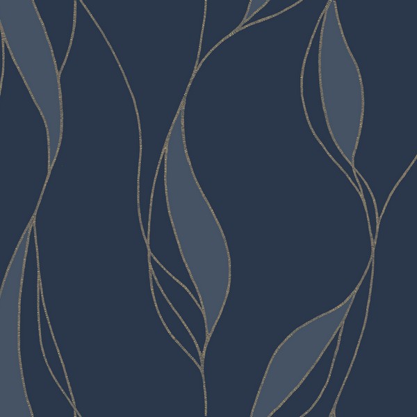 Society Hill Navy Abstract Leaf Wallpaper