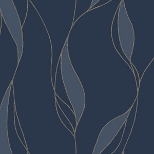 Society Hill Navy Abstract Leaf Wallpaper