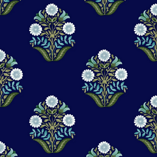 Sophie Navy Floral Medallion Peel & Stick Wallpaper