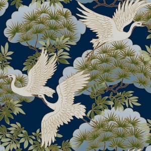 Sprig & Heron Navy Wallpaper